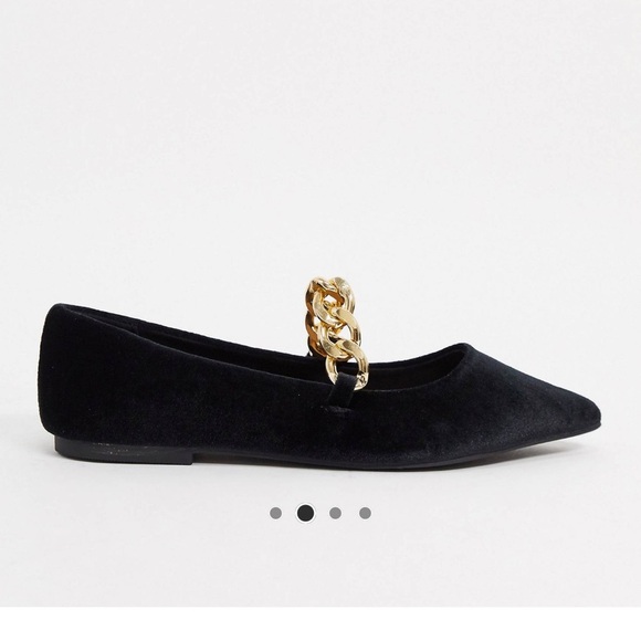 ASOS DESIGN Lise pointed chain ballet flats in black velvet size 11‎ - Picture 2 of 5